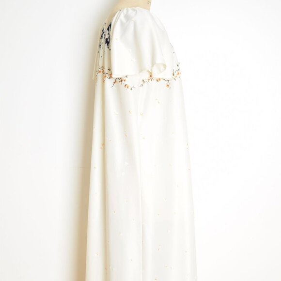 vintage 70s maxi dress cream navy floral border print caftan tent hippie boho M - Picture 8 of 11